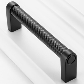 BEROSSA Black Cabinet Pulls, Knurled Bar Cabinet Handles, 3-3/4 Inch Screw Spacing, Pack of 10 | Solid Hardware for Kitchen Door Bedroom Dresser Drawer Bathroom Vanity Furniture 3011