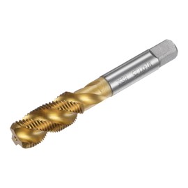sourcing map Spiral Flute Threading Tap M14 x 1.25, Metric HSS (High Speed Steel) Titanium Plated Machine Thread Screw Tap 4 Flutes Tapping Tool H2 Tolerance