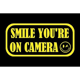 Dan's Decals Smile You're On Camera Vinyl Window Sticker, 24 Hour Surveillance Decal, Security Camera Sticker (H 6 by L 12 inches, Yellow)