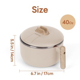 ALXBSONE 40 Oz Ramen Bowl Soup Bowls with Lid and Handles Noodles Pasta Cereal Salad Stainless-steel Bowls with Drain Hole Instant Noodle Cup for Girls or Guys(White)