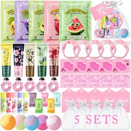 55PCS Spa Party Supplies for Girls & Kids, Spa Party Favors Face Masks, Hand Cream, Lip Balm, Lip Mask, Under Eye Patches, Foot Bath Bombs, Spa Birthday Sleepover Party Supplies, Mothers Day Gifts