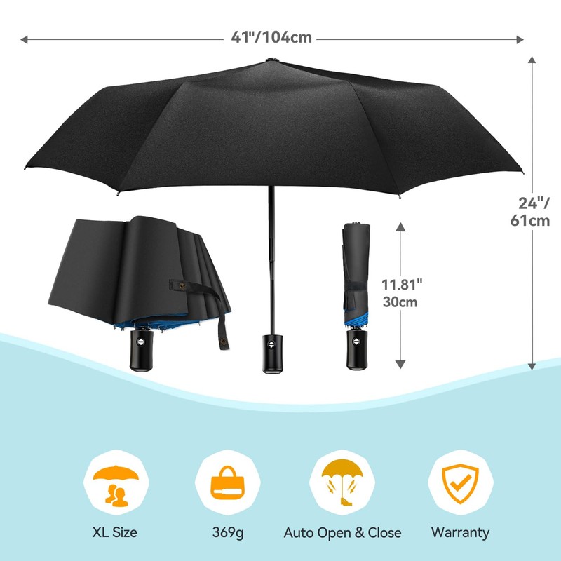 TechRise Umbrella, Compact Strong Windproof Automatic Umbrellas, Folding Lightweight, Portable