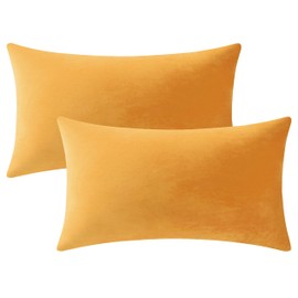 DEZENE Couch Pillow Covers 12x20 Golden Yellow: 2 Pack Cozy Soft Velvet Rectangular Throw Pillow Cases for Farmhouse Home Decor