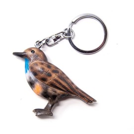 Garden Bird Blaukehlchen Wood and Metal Keyring