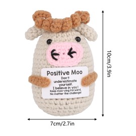 TOYMIS Mini Funny Positive Crochet Cow Doll, Emotional Encourage Cheer Up Toy Knitted Inspirational Motivational Support Present Gift for Women Men Coworkers Friends & Teenagers