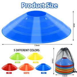 Jyongmer 15PCS Disc Cones Training Cones Agility Soccer Cones with Carry Bag for Training, Football, Basketball, Sports, Field Cone Markers and Other Sports and Games (5 Colors)