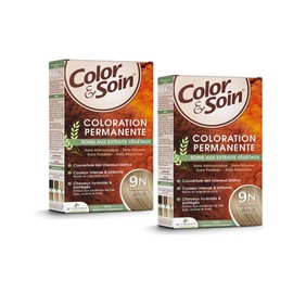Color & Care 9N Honigblond, 30 Tage Haarfarbe, volle Deckkraft & langanhaltender Glanz, getarntes, gepflegtes & hydratisiertes weißes Haar, für alle Haartypen, 2 x 135 ml