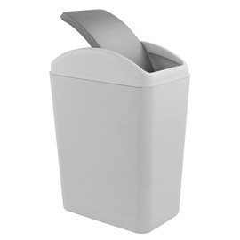 Afromy 15 Liter Slim Trash Bin with Swing-top Lid, Plastic Garbage Bin, Grey