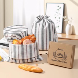 Zaoune Sourdough Bread Bags for Homemade Reusable Linen Bread Bags - with Plastic Lined - Bowl Covers Large Artisan Bread Storage Bag Homesteading Essentials (Bread Bags-Red bowl lid)