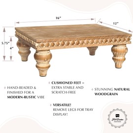 Felt Creative Home Goods Decorative Wood Risers for Decor | Tiered Tray Stand | Farmhouse Beaded Riser Stand for Decor | Wooden Pedestal Stand Large 12x16 Beaded Tray for Kitchen Coffee Bar (Brown)