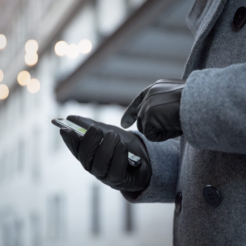 Downholme Touchscreen Leather Cashmere Lined Gloves for Men (Black, M)