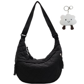 Micmores Shoulder Bag Crescent Bag Crossbody Bags for Women, Multi Pockets Sling Hobo Half Moon Bag (Black-Quilted Bag)