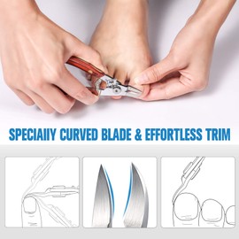 FERYES Toenail Clippers, Toenail Scissors, Stainless Steel Nail Cutters, Sharp Curved Nippers for Thick Nails/Toenails, Ingrown Toenails, Safety Cover Included