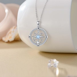 YAFEINI Compass Necklace for Women Girls Sterling Silver Anchor Necklace High School or College Graduation Gifts for Daughter Granddaughter(Compass Necklace)