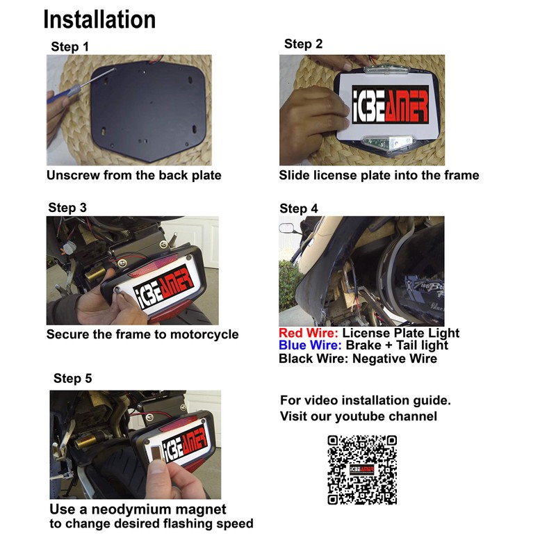 ICBEAMER Waterproof Universal Fit Most Motorcycle License Plate Frame w/