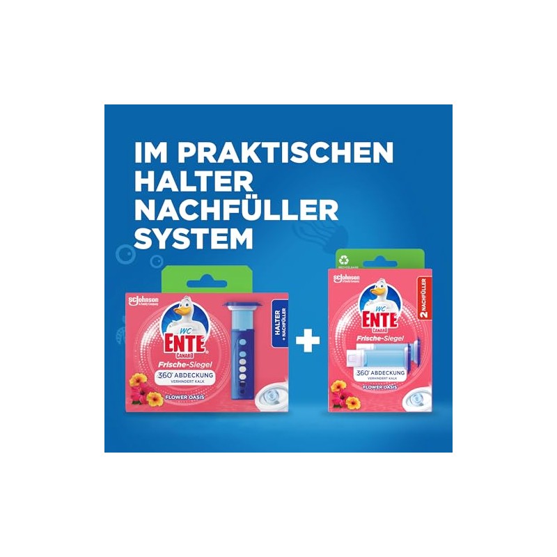 WC-Ente Frische-Siegel Starter-Set (inkl. 1 Nachfüller), körbchenloser WC-Reiniger, Büten-Oase Duft,