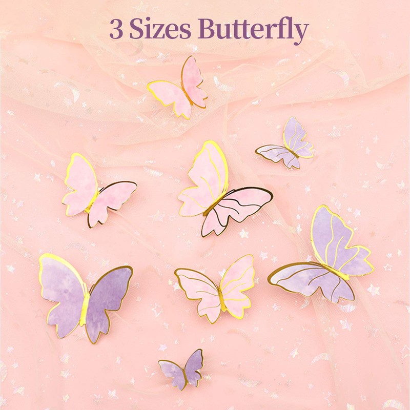 VEGCOO 80 Butterfly Cupcake Toppers Birthday Party Decorations - Assorted