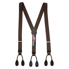 Hold'Em Suspender for Men Y-Back Genuine Leather Trimmed button end tuxedo suspenders Many colors and designs - Brown (Regular, 46" Long)