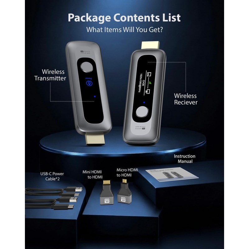 Wireless HDMI Transmitter and Receiver, 2.4G/5G Dual Band HDMI Wireless