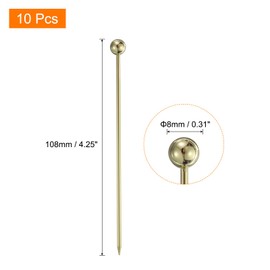 sourcing map 10Pcs Stainless Steel Cocktail Toothpicks, 4.25 Inch Metal Cocktail Picks Fruit Sticks Reusable Long Martini Picks Cocktail Skewers for Party Drinks Appetizer, Gold Ball