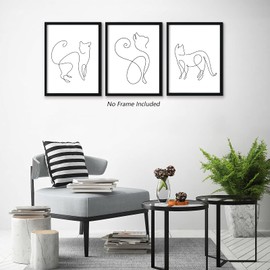 Black and White Cat Canvas Wall Art Cat Line Art Prints Minimalist Silhouettes Pictures fancy Artwork for Walls Abstract Line Painting for Bathroom Laundry Bedroom Decor 12x16 Inch Unframed set of 3