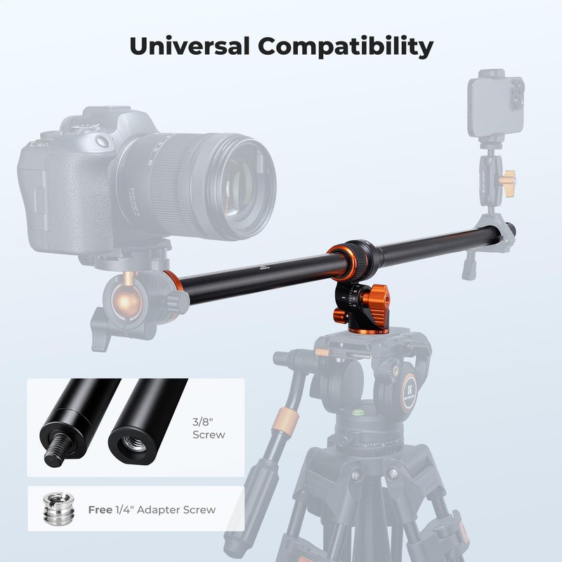 K&F CONCEPT 32" Horizontal Tripod Extension Arm, Aluminum Alloy 2-Section