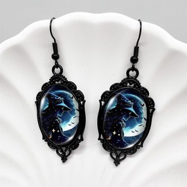 Vintage Gothic Mystic Witch Cameo Earrings,Crystal Glass Witch Drop Earrings Punk Style Dark Oval Earrings Goth Victorian Earrings Festival Jewelry Costume for Women (D)