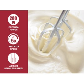 BEPER P102SBA110 Electric Whisk, 200 W, 5 Speeds, Stainless Steel Whisk, Removable and Easy to Clean