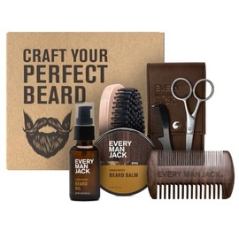 Every Man Jack - Juego de regalo para el cuidado de la barba para hombres, kit completo de aseo con aceite para barba, bálsamo, cepillo, peine de dobl