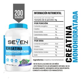 Suplemento Creatina Monohidratada Seven 1 Kg 200 Servicios