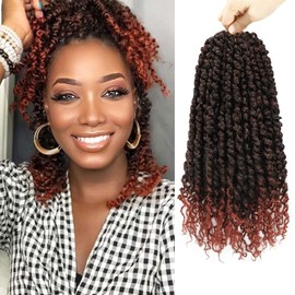 9 Packs Passion Twist Crochet Hair 18 Inch Pre-twisted Passion Twist Hair Pre Looped Crochet Passion Twist Hair Bohemian Short Passion Twist Crochet Braids Hair (18Inch,1B/BUG)
