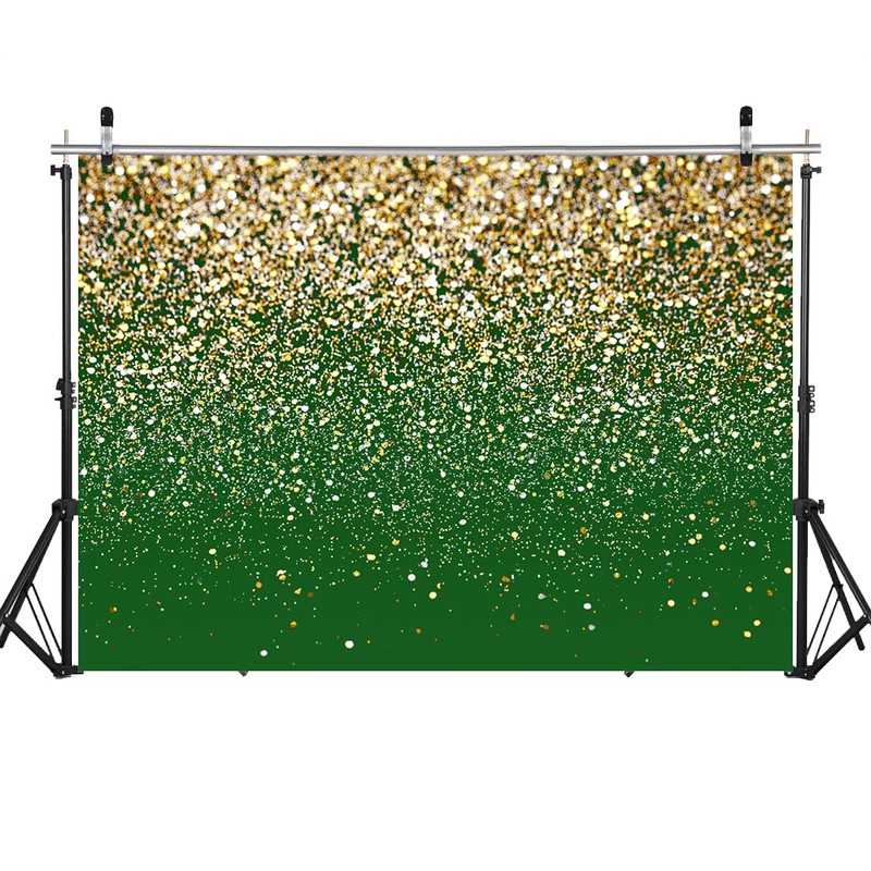 LYCGS 8x6ft Green and Gold Backdrop Birthday Gold Spots Bokeh