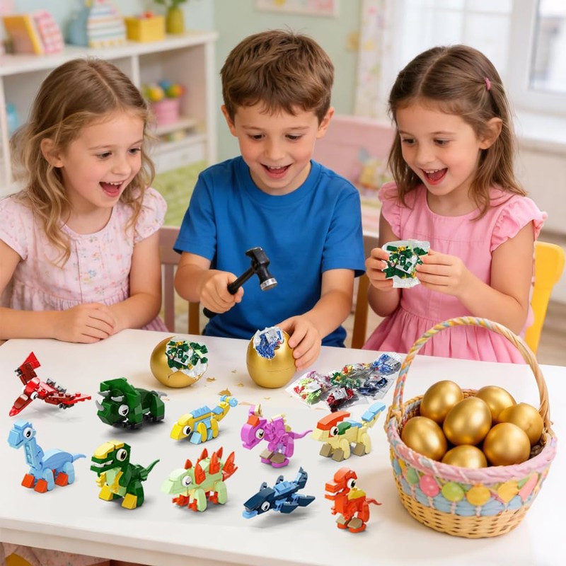 TMIXIU 10 Pack Dinosaur Surprise Egg Building Blocks Set, Smashable