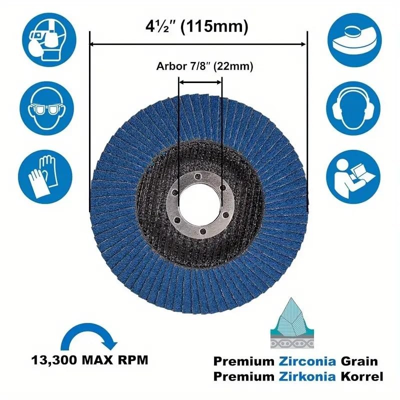 10Pc 4 1/2 inch Shaft 7/8 Grinding Flap Disc 40