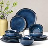 Feastly Plates and Bowls Sets 12 Pieces, Blue Reactive Glaze