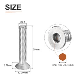 DTGN M6-1 x 35mm Flat Head Socket Cap Screws, 20 Pack 304 Stainless Steel Hex Socket Flat Head Screws, Full Thread, Countersunk Bolts
