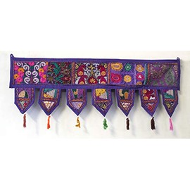 INDIAN CRAFT CASTLE Cotton Vintage Patchwork Door Hanging Valance Window Hand Embroidered Toran Bohemian Decor Living Room Wall Home Handmade Thoranam Bandanwar Decorations (Purple, 2 Meter)