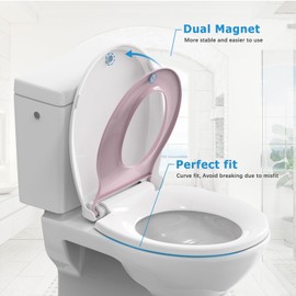 Round Toilet Seat Soft Close 19'' with Toddler Seat Built In, Potty Training Toilet Seat Round Fits Both Adult and Child, with Slow Close and Magnets, Easy Installation & Release- Pink