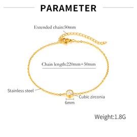 Bewenda Women's Anklets Gold, Round Ankle Bracelets for Girls, Flexible Adjustable Ankle Chain, Waterproof Anklet with Round Zircon, Summer Beach Barefoot Foot Chain, Classic Foot Jewellery for Summer