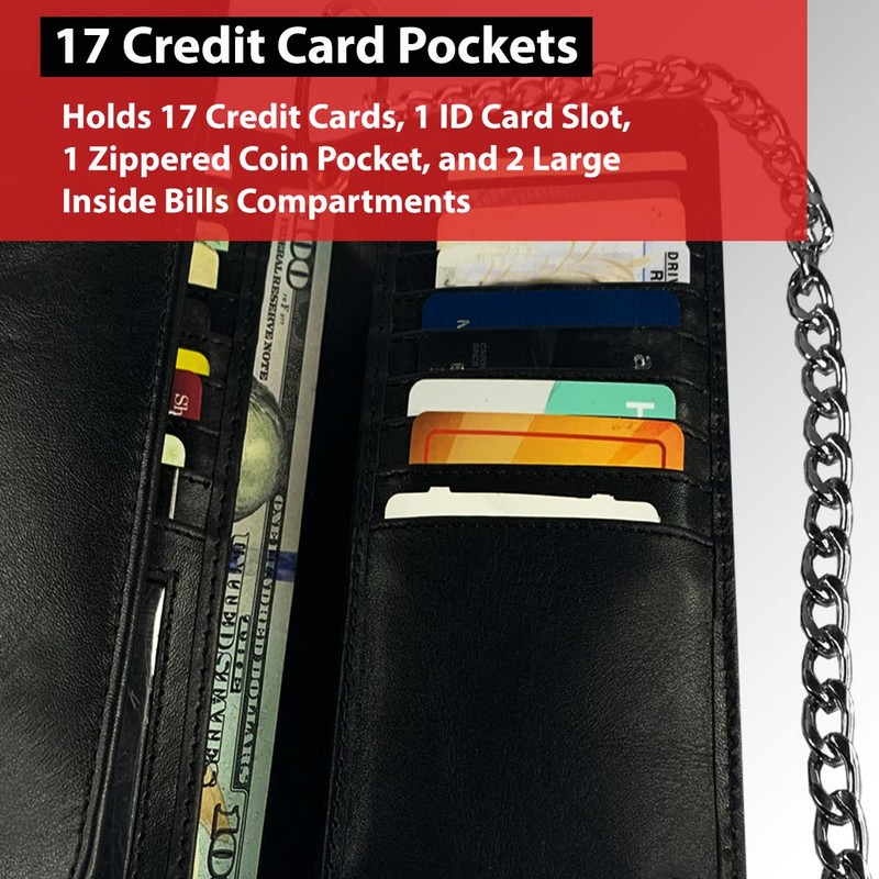 IBRO Motorcycle Chain Wallet for Men – Premium Cowhide Leather,
