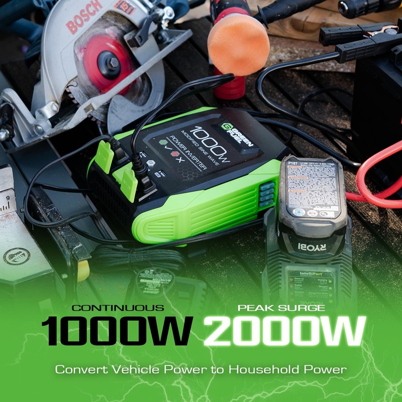 1000W Power Inverter 2000W Peak w/DC 12V to 3X 120V