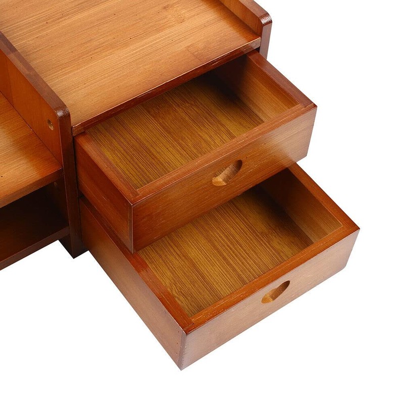 GDAE10 Monitor Stand Riser with 3 Drawers 2-Tier Bamboo Wood