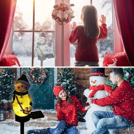 QH & Garden Resin Snowman Solar Lights Outdoor Waterproof - Christmas Garden Stake Lights for Outdoor Christmas Decorations, Snowman Stake Landscape Lights for Patio Yard