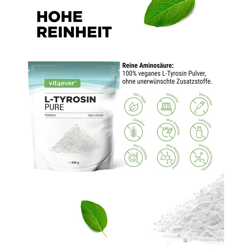Pure L-Tyrosine, 300 g powder – Enriched with Vitamin B6,