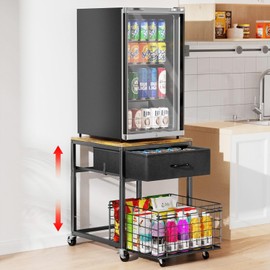 Housolution Mobile Mini Fridge Stand with Storage, Height-Adjustable Mini Beverage Fridge Table, Coffee Bar, 200 lbs Heavy-Duty Compact Refrigerator Shelf with Rolling Cabinet for Kitchen Home Office