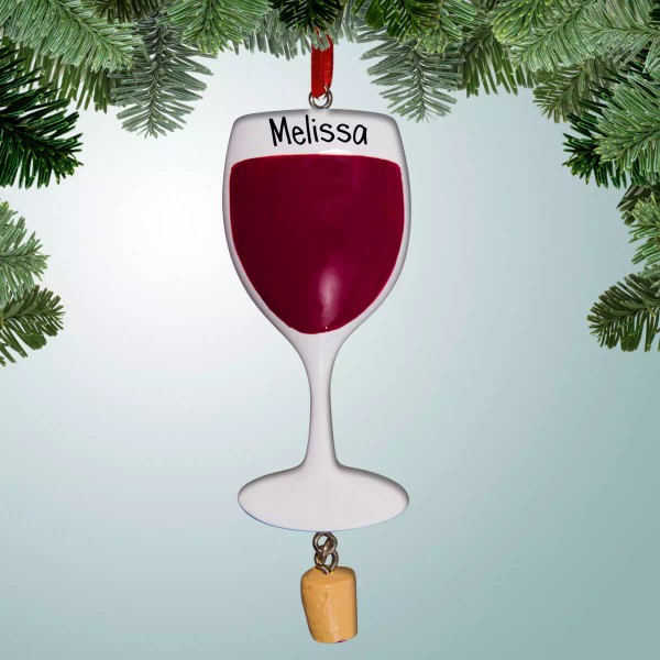PersonalizedFree.com Personalized Glass with Red Wine Christmas Ornament