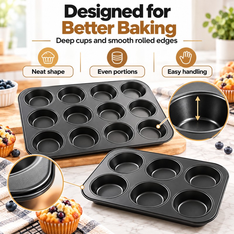 Square Muffin Pan for Home Baking – Nonstick Carbon Steel