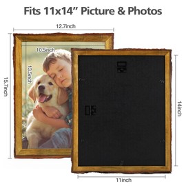 Golden State Art, 11x14 Picture Frame Rustic Brown, Solid Wood Picture Frame with Bark Edges & Real Glass Cover, Display Posters/Photos/Prints 11x14 for Wall Mounting, Farmhouse Decor