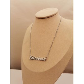 Dancing Wolf Silver Elizabeth Name Necklace Initial Charm Nameplate Necklaces for Womens Birthday Friendship Jewelry Stainless Steel