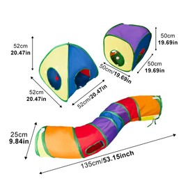 Cat Tunnel, 3 in 1 Cat Tunnel Indoor Enclosure Playpen, Collapsible Kitten Indoor Outdoor Toys, Interactive Cat Play and Hides Toy for Kitten Rabbit Bunny Ferret Indoor and Outdoor (Rainbow)